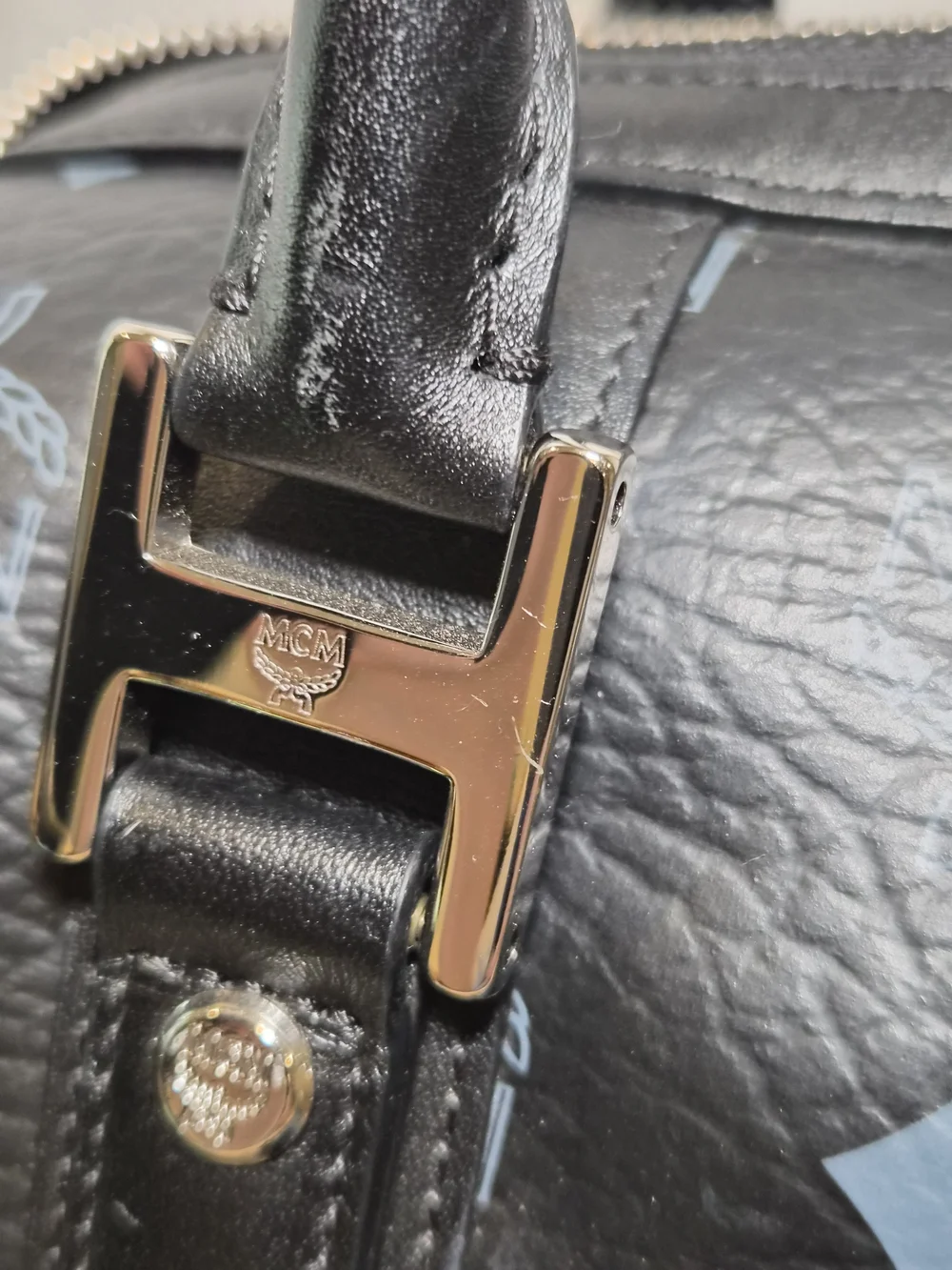 MCM Black Visetos Boston Satchel with Gold Logo Plate - Picture 9 of 16